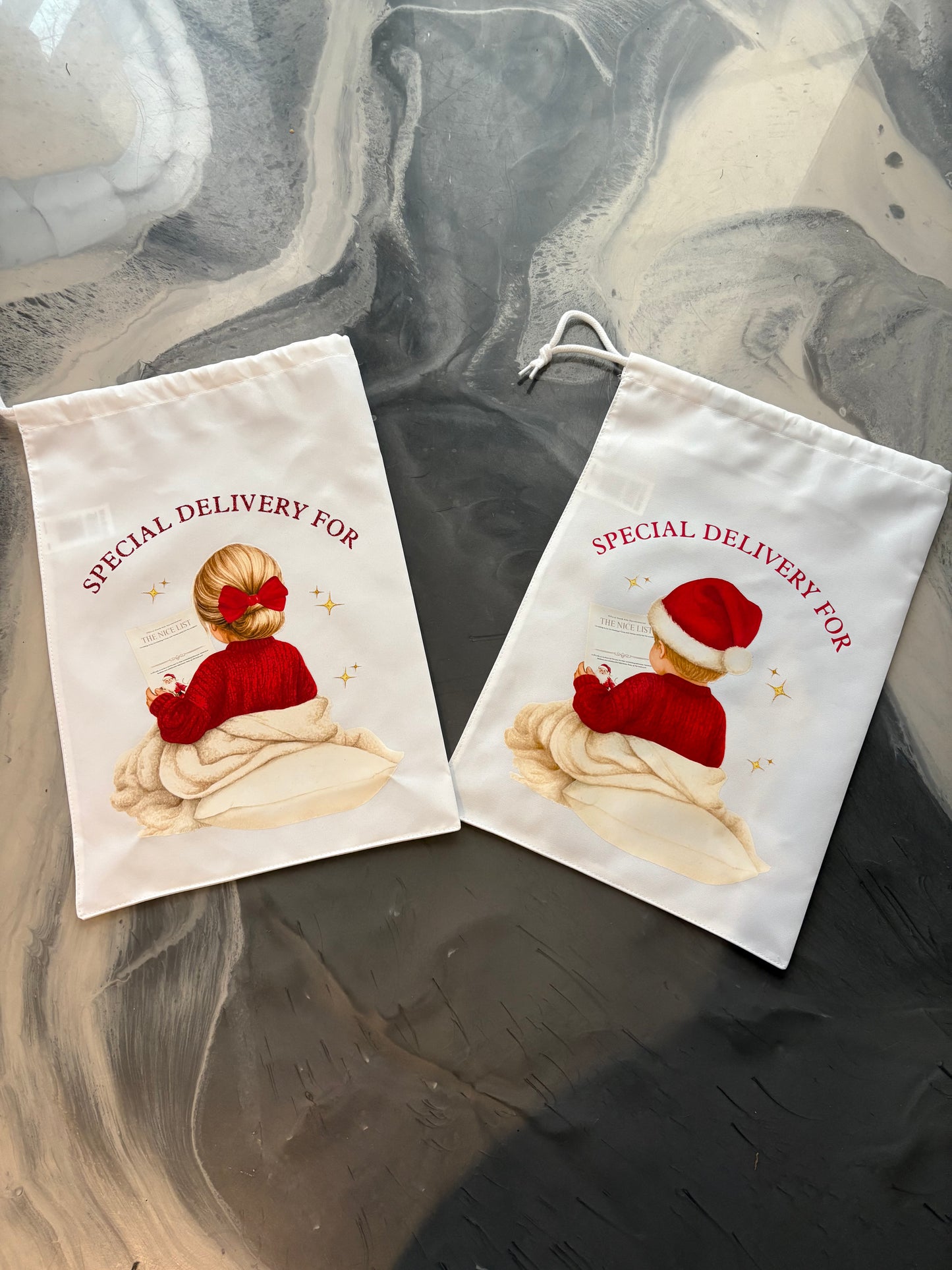 Girl Nice list drawstring gift bag