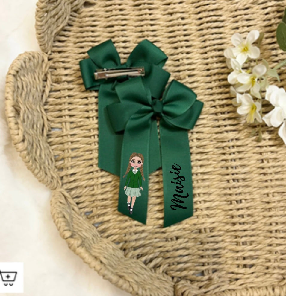 School girl print hair bows