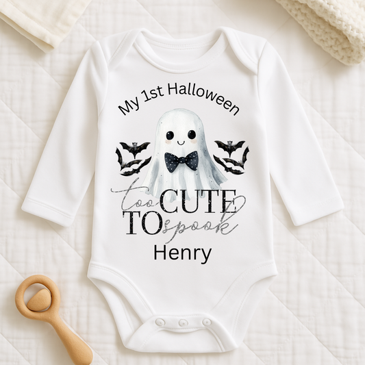 Too cute to spook Halloween long sleeve sleepsuit