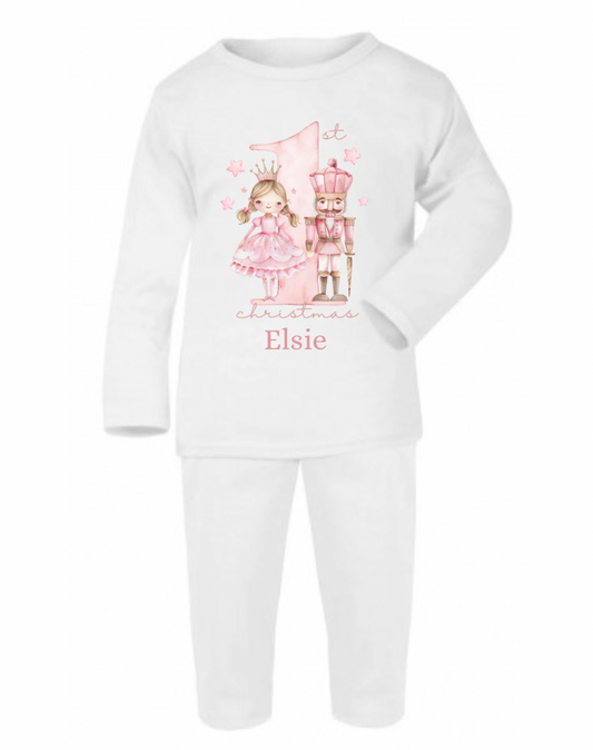 Baby 1st Christmas, personalised Christmas pyjamas, nutcracker, cute bunny, Santa, my first Christmas sleepsuit.