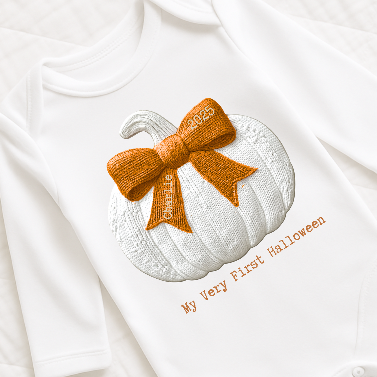 Cute pumpkin (embroidery style) Halloween  long sleeve sleepsuit