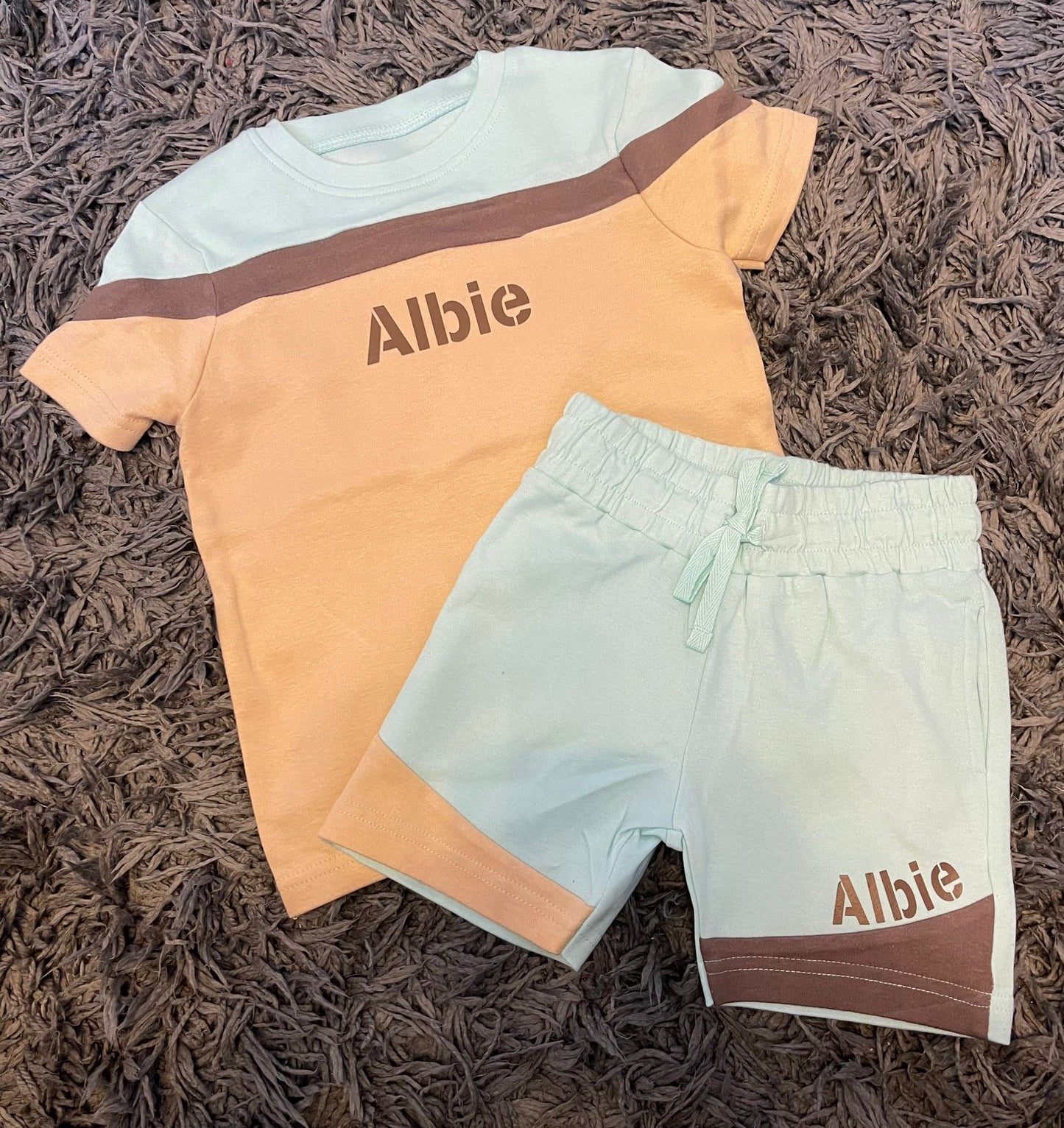 Colour block T-shirt and short sets