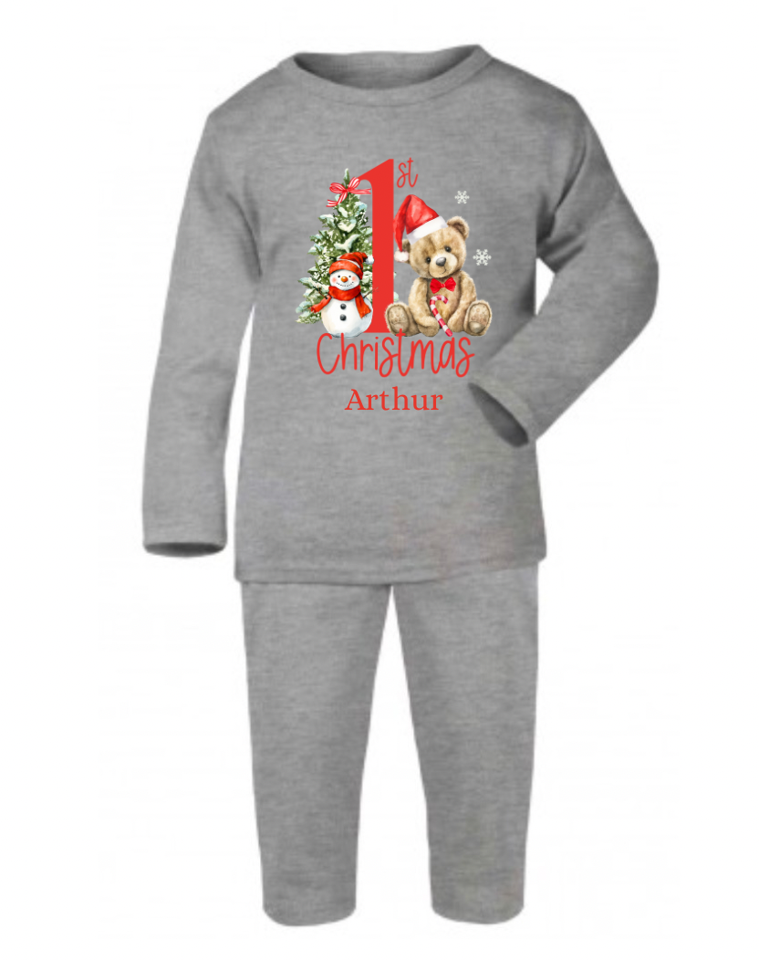 Baby 1st Christmas, personalised Christmas pyjamas, nutcracker, cute bunny, Santa, my first Christmas sleepsuit.