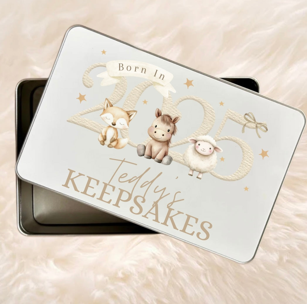 Baby keepsakes tin