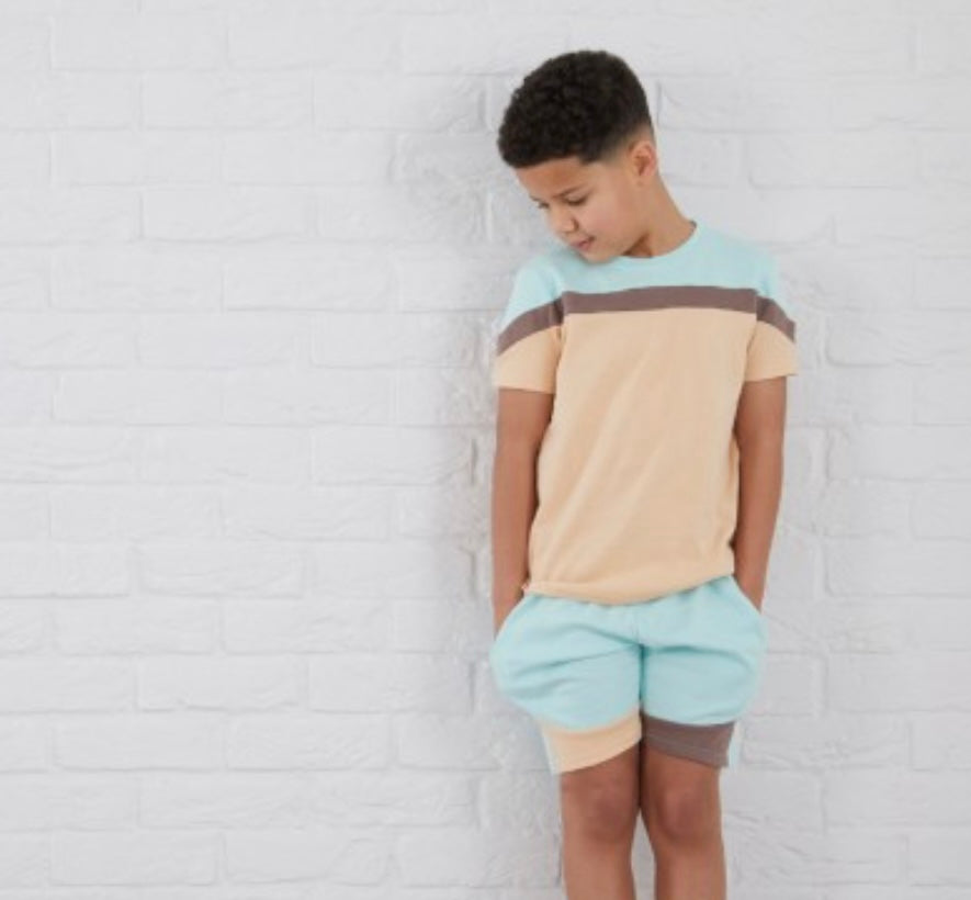 Colour block T-shirt and short sets