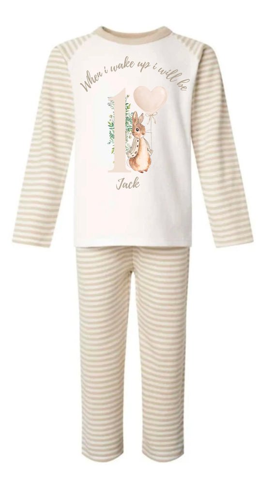 Personalised birthday milestone pyjamas - neutral bunnies design