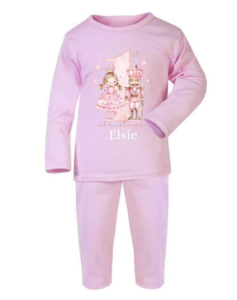 Baby 1st Christmas, personalised Christmas pyjamas, nutcracker, cute bunny, Santa, my first Christmas sleepsuit.