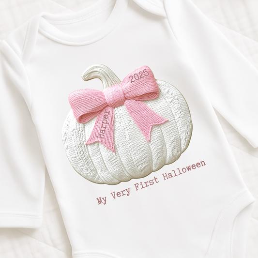 Cute pumpkin (embroidery style) Halloween  long sleeve sleepsuit