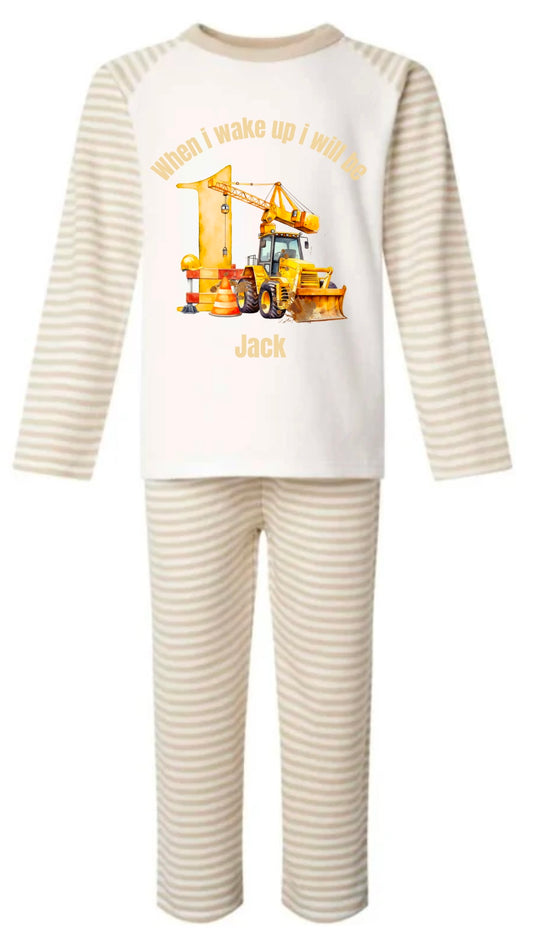 Personalised birthday milestone pyjamas - diggerland design