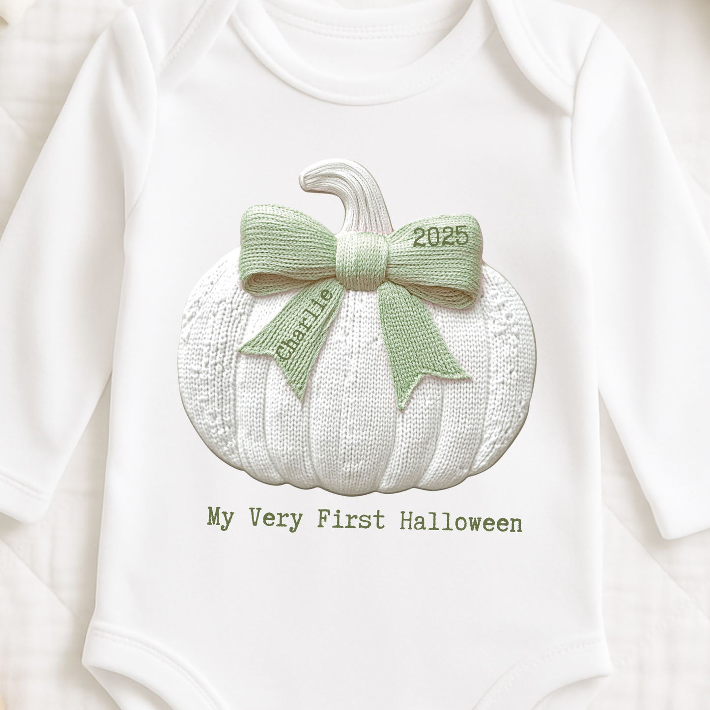 Cute pumpkin (embroidery style) Halloween  long sleeve sleepsuit
