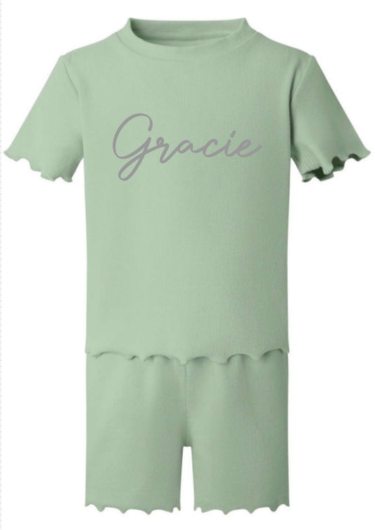 Girls T-shirt and short ribbed set
