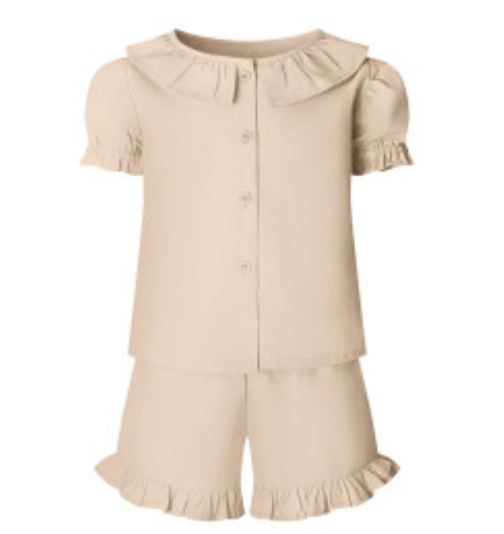 Girls linen style tshirt and shorts set