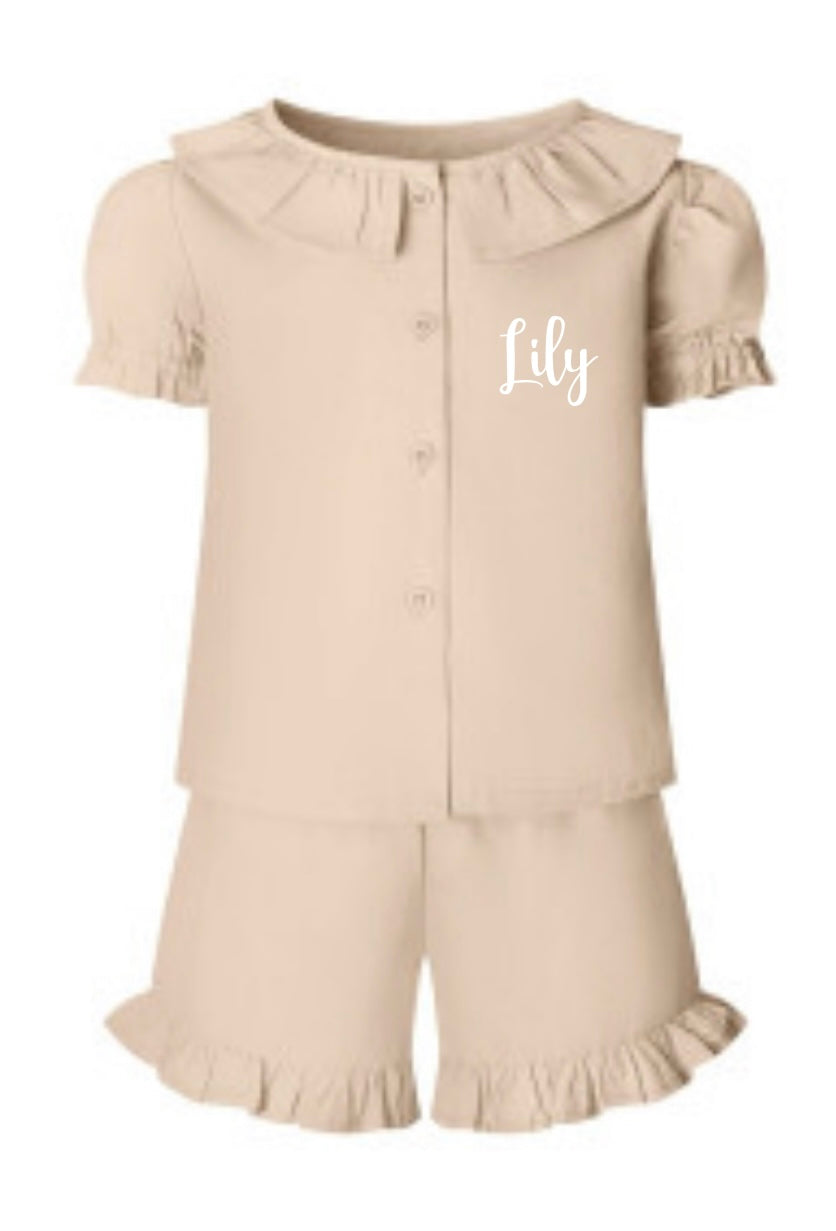 Girls linen style tshirt and shorts set