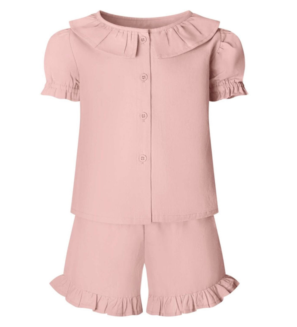 Girls linen style tshirt and shorts set