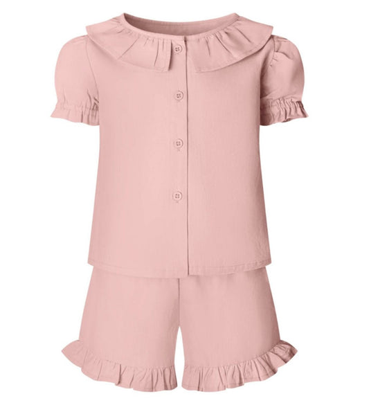 Girls linen style tshirt and shorts set