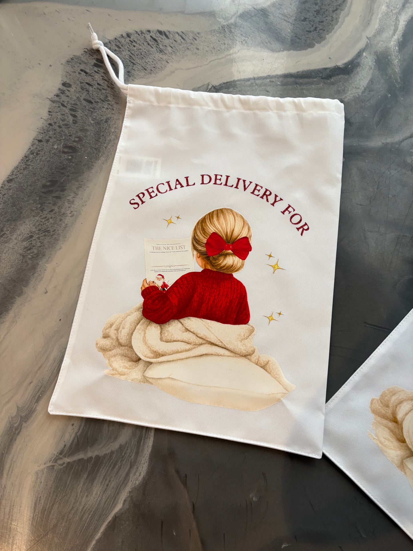 Girl Nice list drawstring gift bag