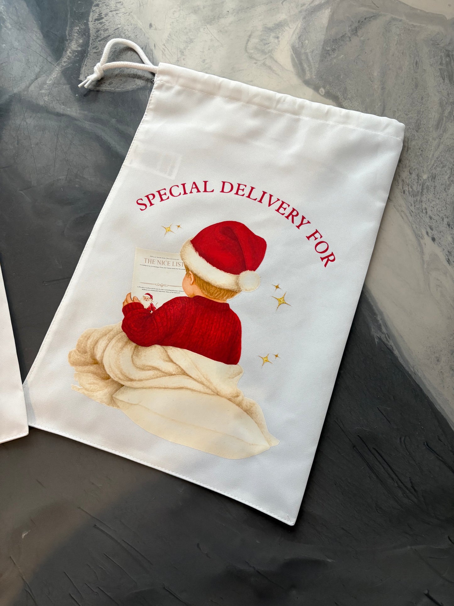 Boy Nice list drawstring gift bag