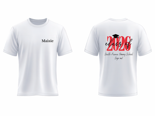Leavers 2026 (embroidery style) “sign me” tshirt