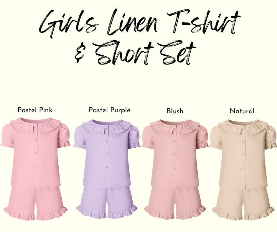 Girls linen style tshirt and shorts set